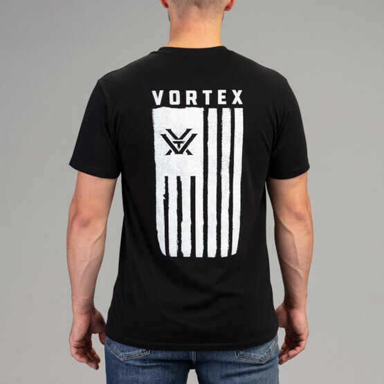 Vortex Optics Salute Short Sleeve T-Shirt in Black with flag design on back